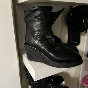 A.S.98 Black Leather Ankle Boots with Wedge Sole.